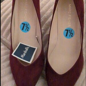 Marc Fisher Burgundy Suede Pointed Toe Block Heel Pumps Size 7.5 NWT ($175